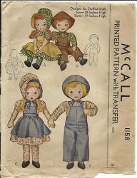 1158 MCCALLS 1944 18''-19'' SAM SUE DOLLS, CLOTHES PATTERN UNCUT